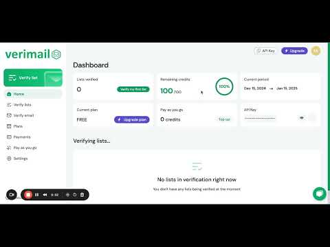 Verimail Dashboard Overview | Manage Your Email Verification with Ease