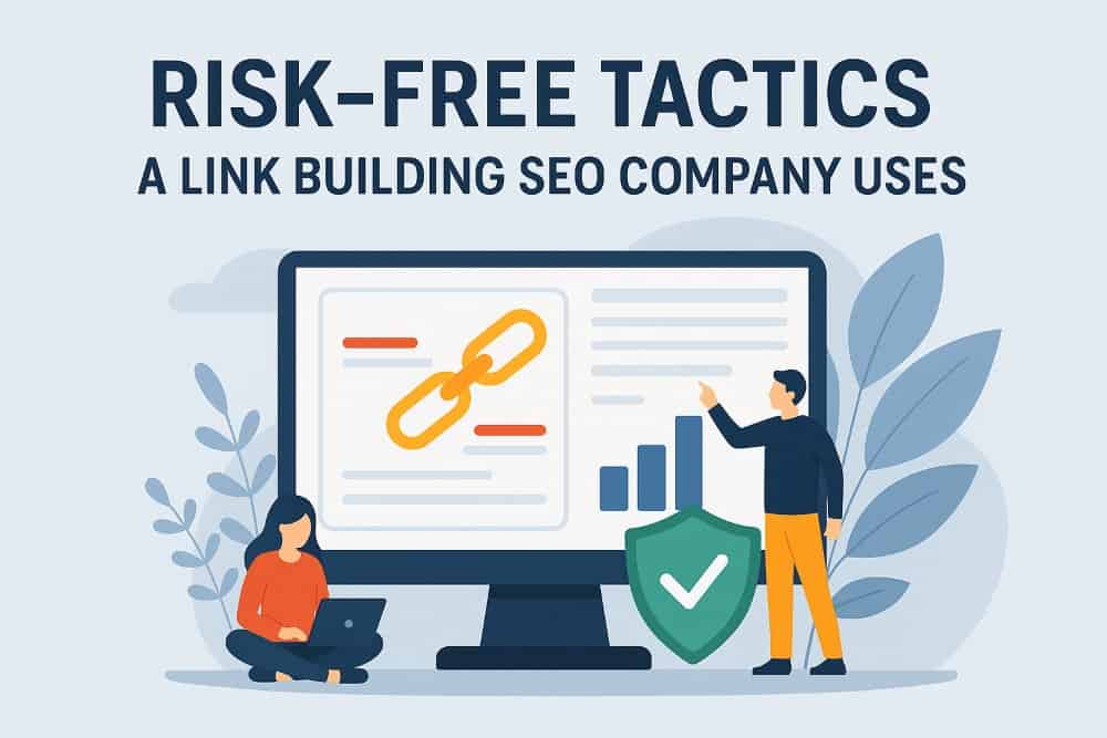 Illustration of two people analyzing link building data