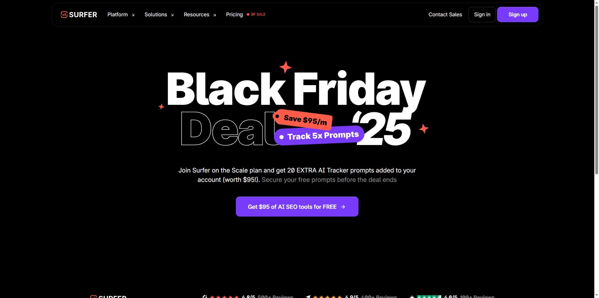 Surfer SEO Black Friday 2025 Deal - Get 25 Free AI Tracker Prompts